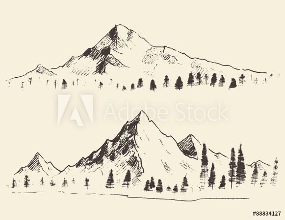 Picture of Mountains sketch contours engraving drawn vector
